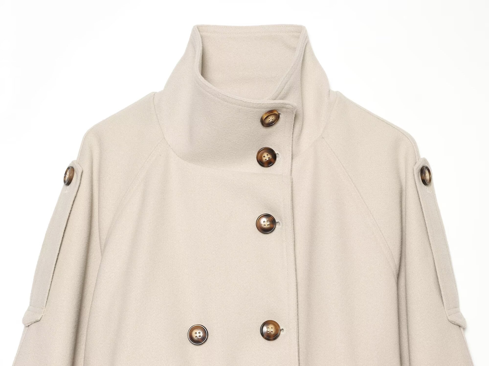 Women's with belt standing collar woolen coat