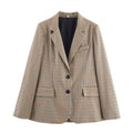 Women's new fashion loose single breasted checkered suit jacket+Pants suit