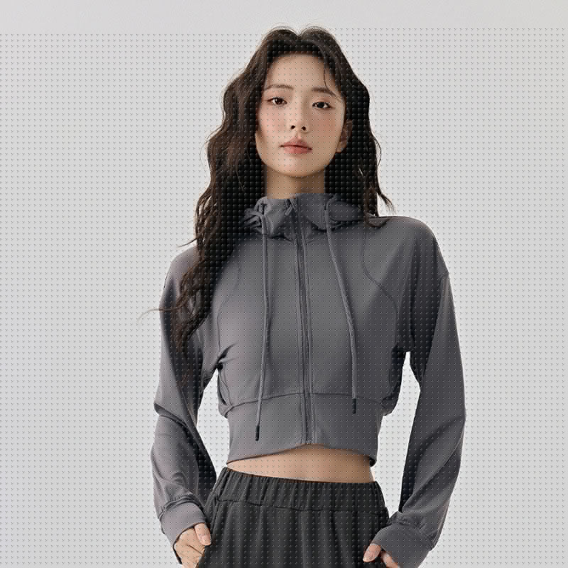 Women's short yoga coat with adjustable hat rope