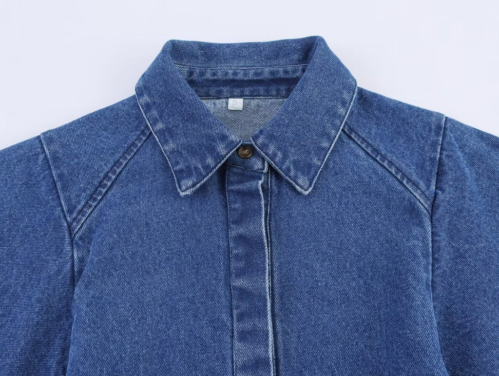 Women's new fashion wide sleeved denim kimono style shirt