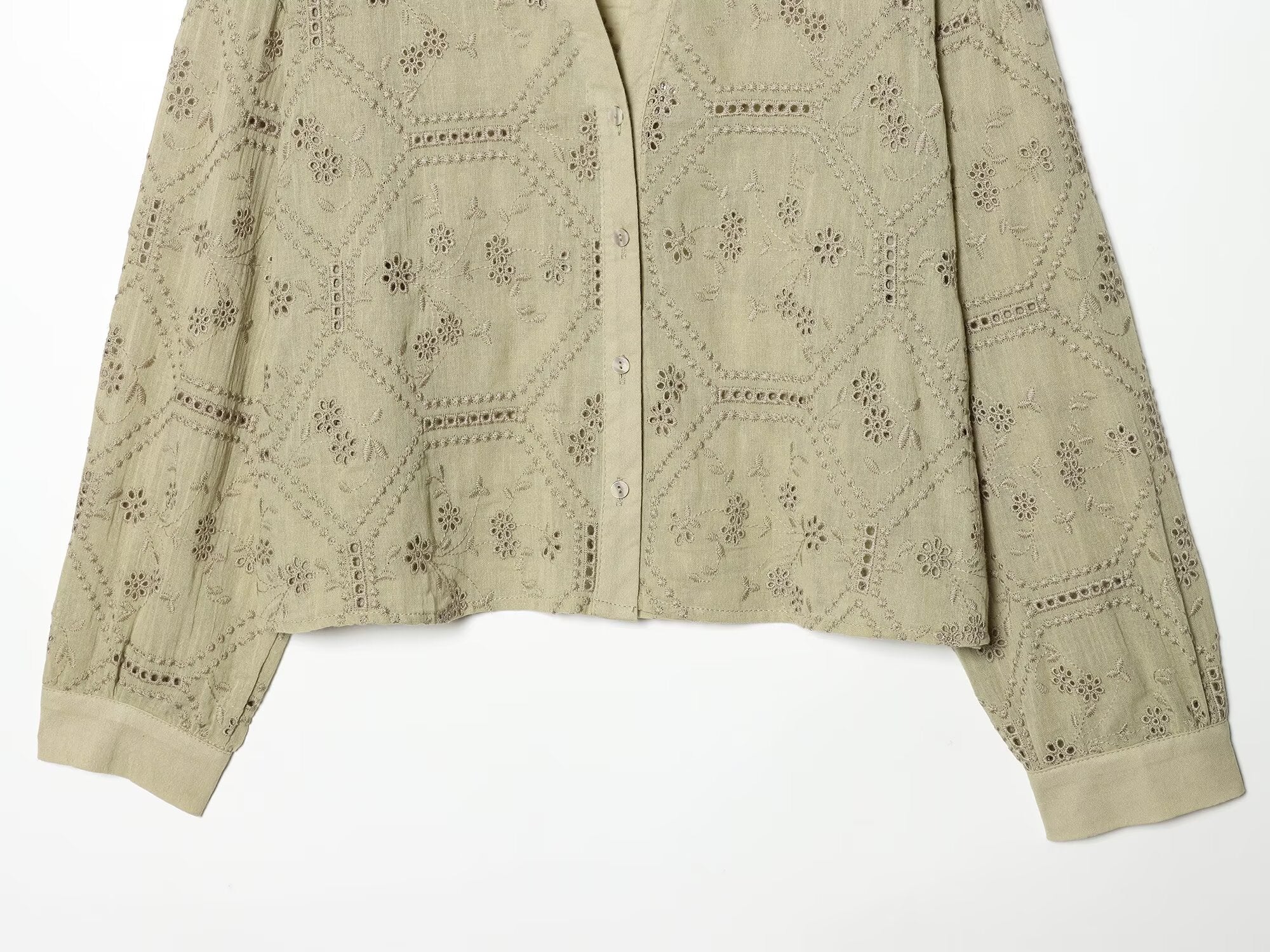 Women's hollowed out embroidered lapel shirt