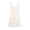 suit Women's 2 pieces embroidered vest style top+Shorts