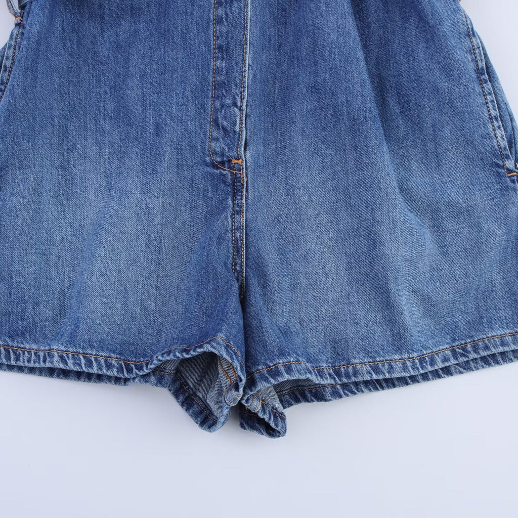 Women's new fashion with Belt short sleeved denim jumpsuit