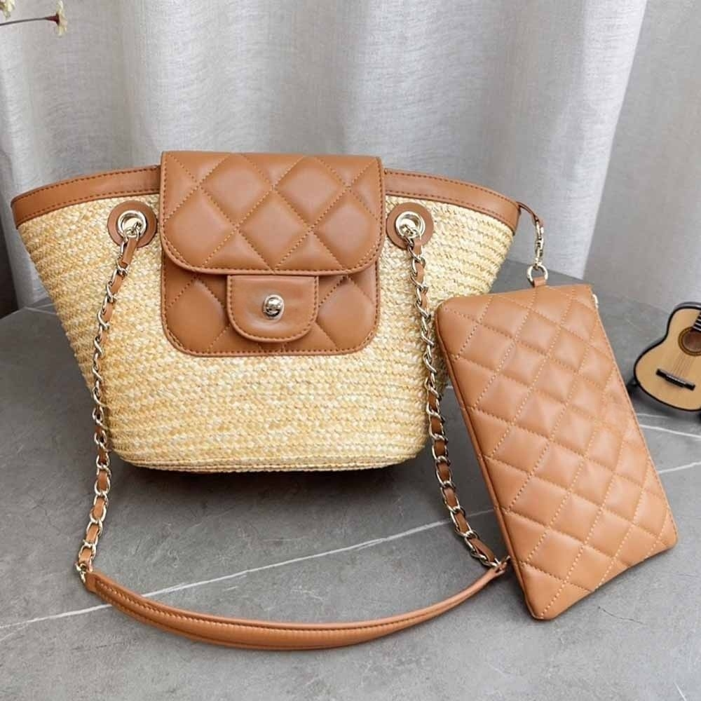 Women's new metal chain splicing design shoulder bag