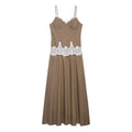 Women's lace patchwork suspender MIDI dress