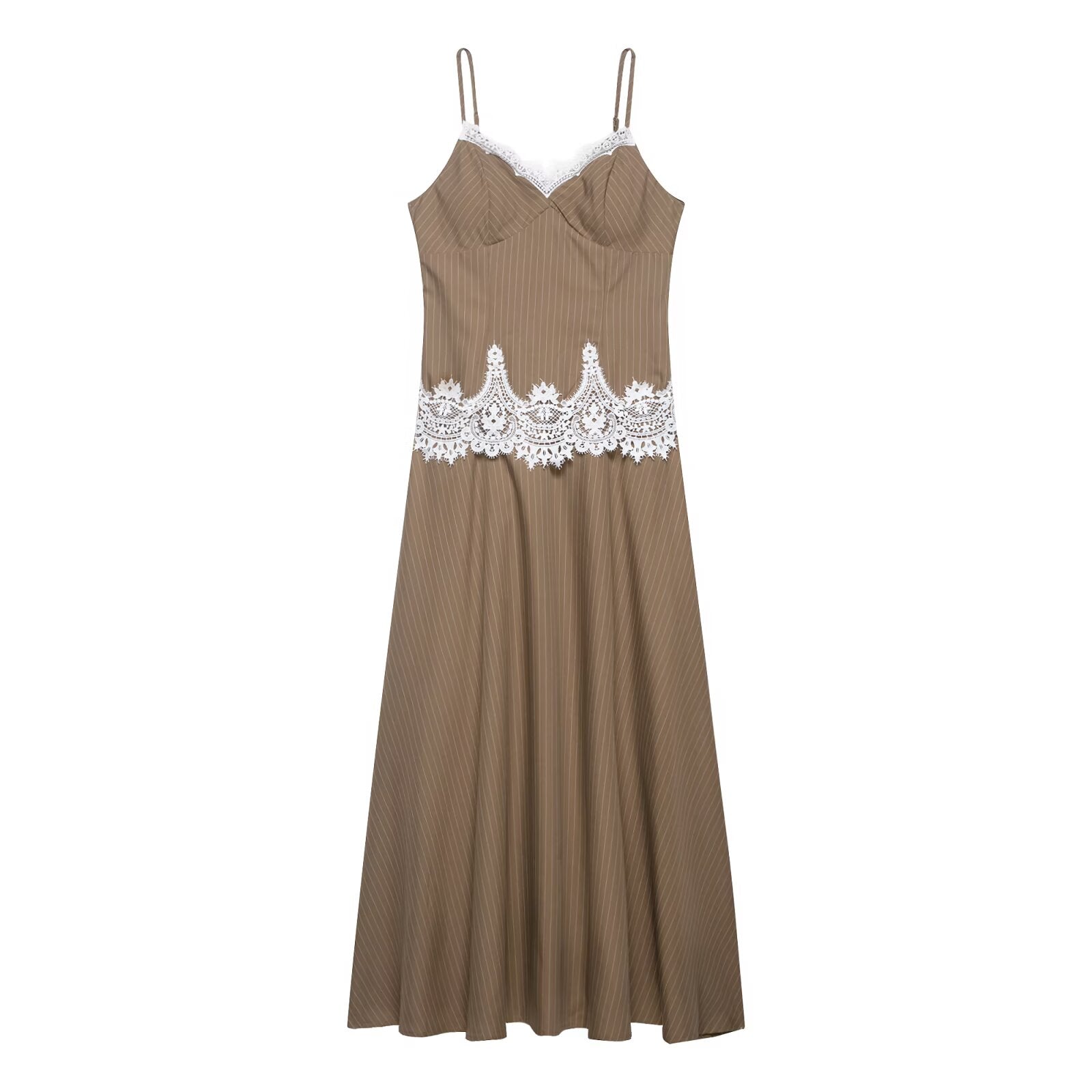 Women's lace patchwork suspender MIDI dress
