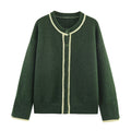 Women's contrasting color trimmed O Neck knitted Coat