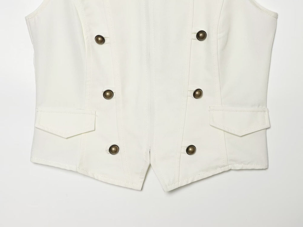 suit Women's 2 pieces zipper button up decoration sleeveless top+shorts