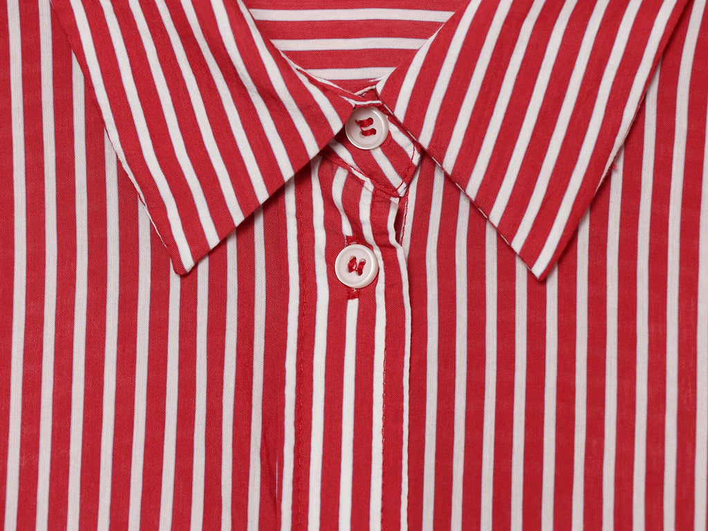 Women's patchwork cuffs loose striped shirt