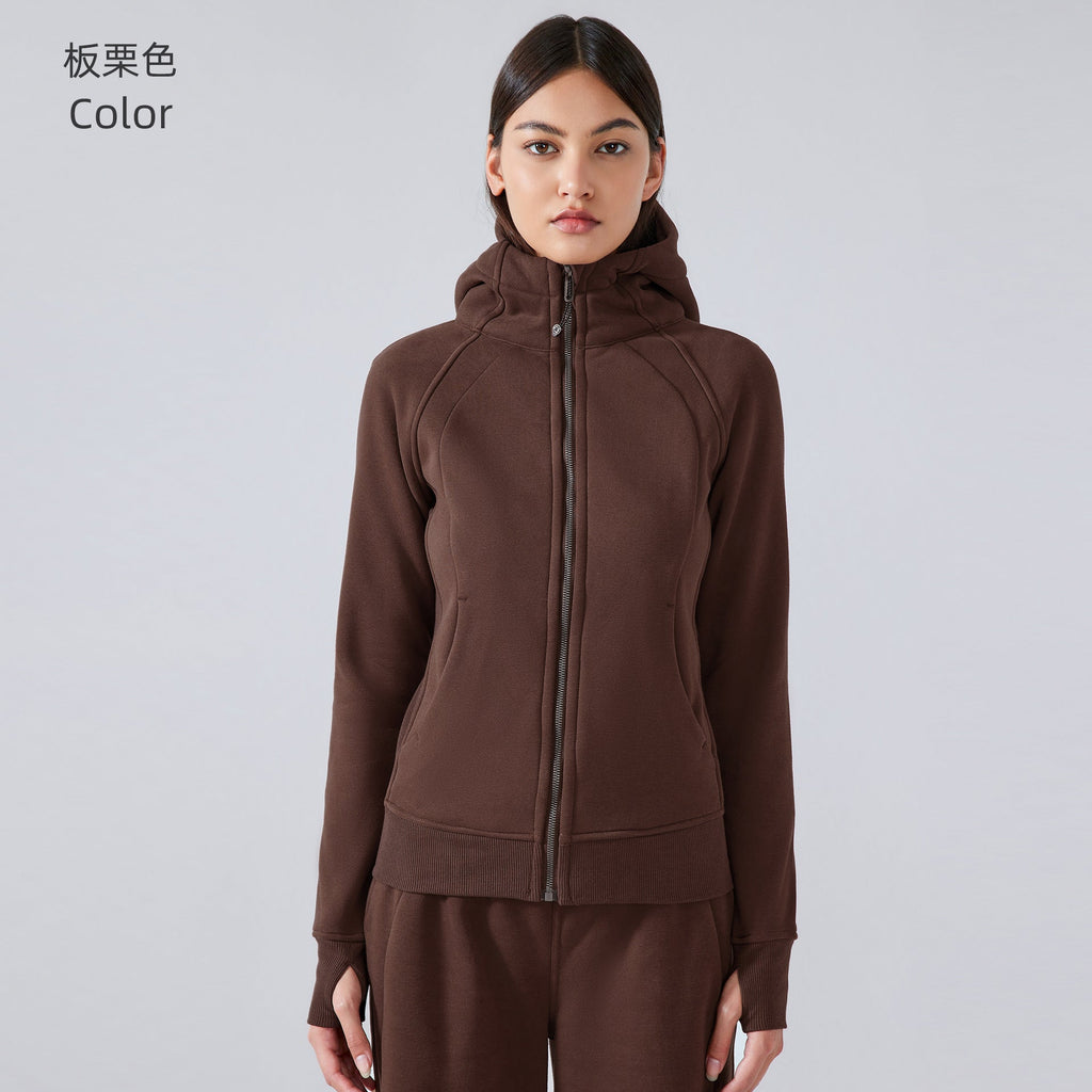 Women's new padded warm hooded coat outdoor fitness sweater yoga jacket