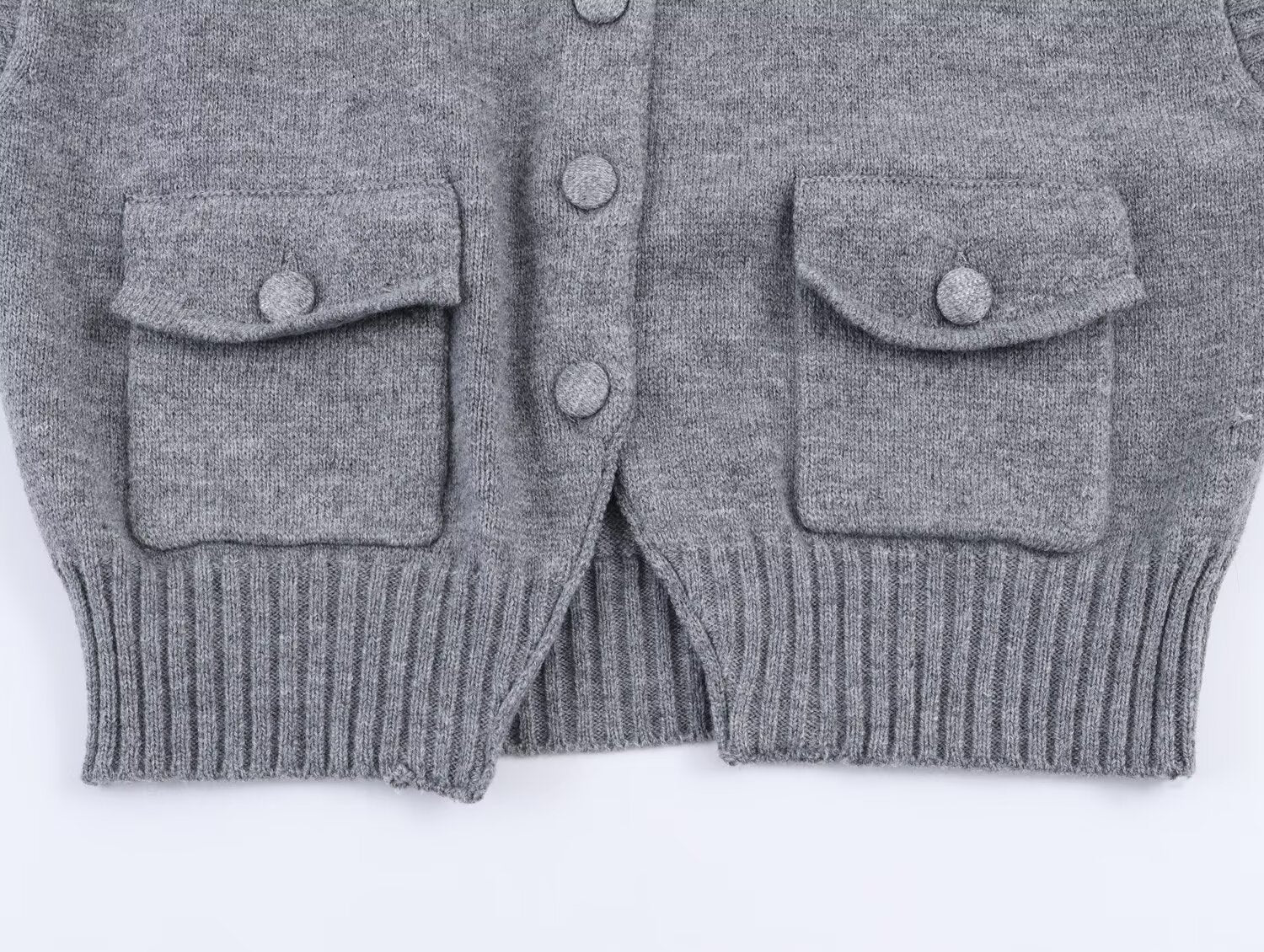 Women's pocket decoration short sleeveless knitted vest