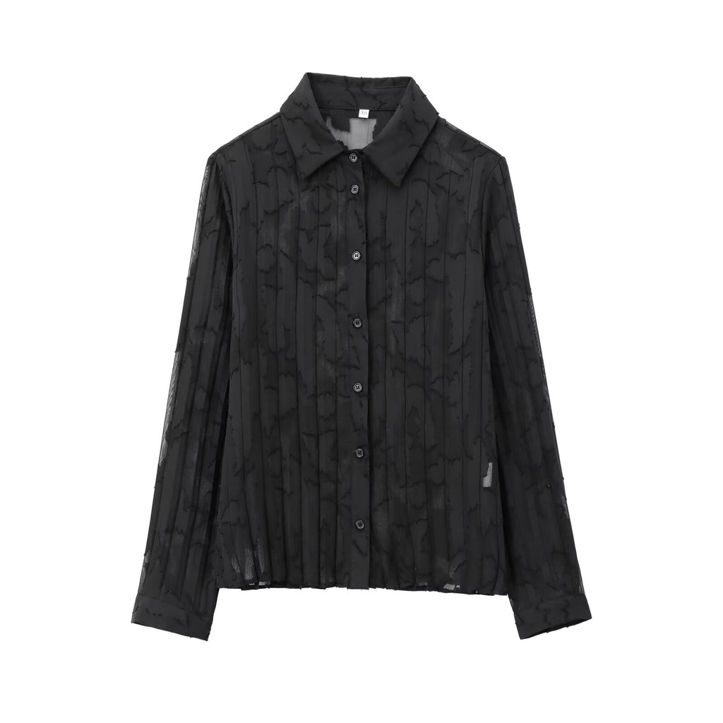 Women's new fashion printed semi transparent pleated shirt+Skirts suit