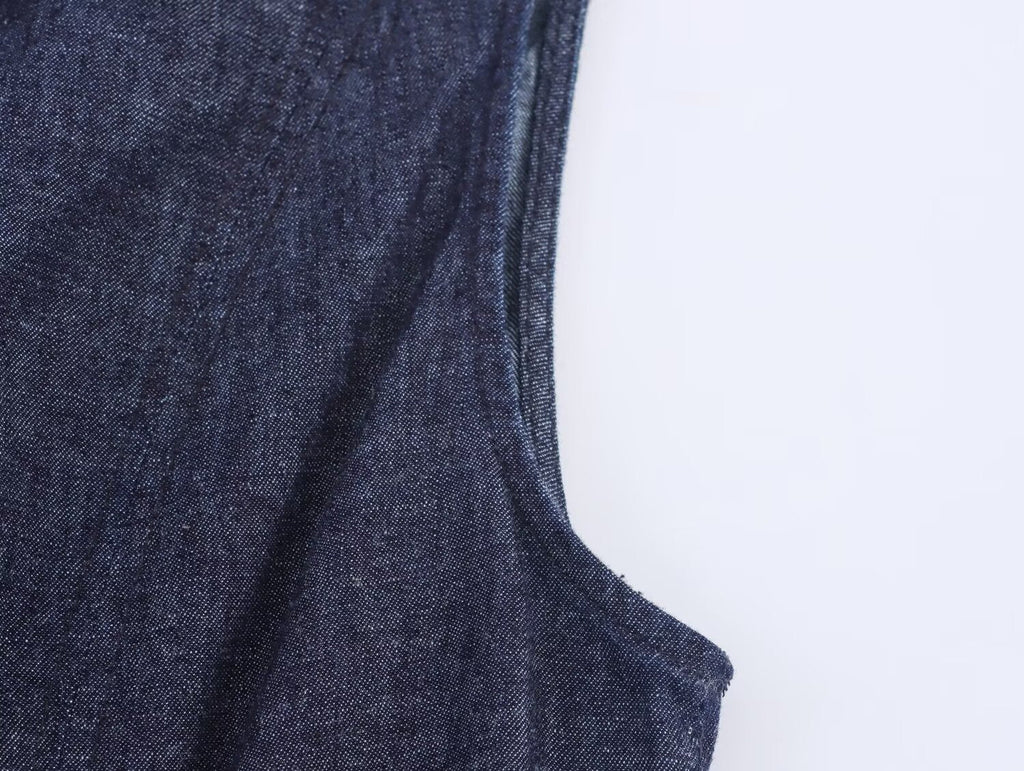 Women's new fashion sleeveless round neck denim Midi dress