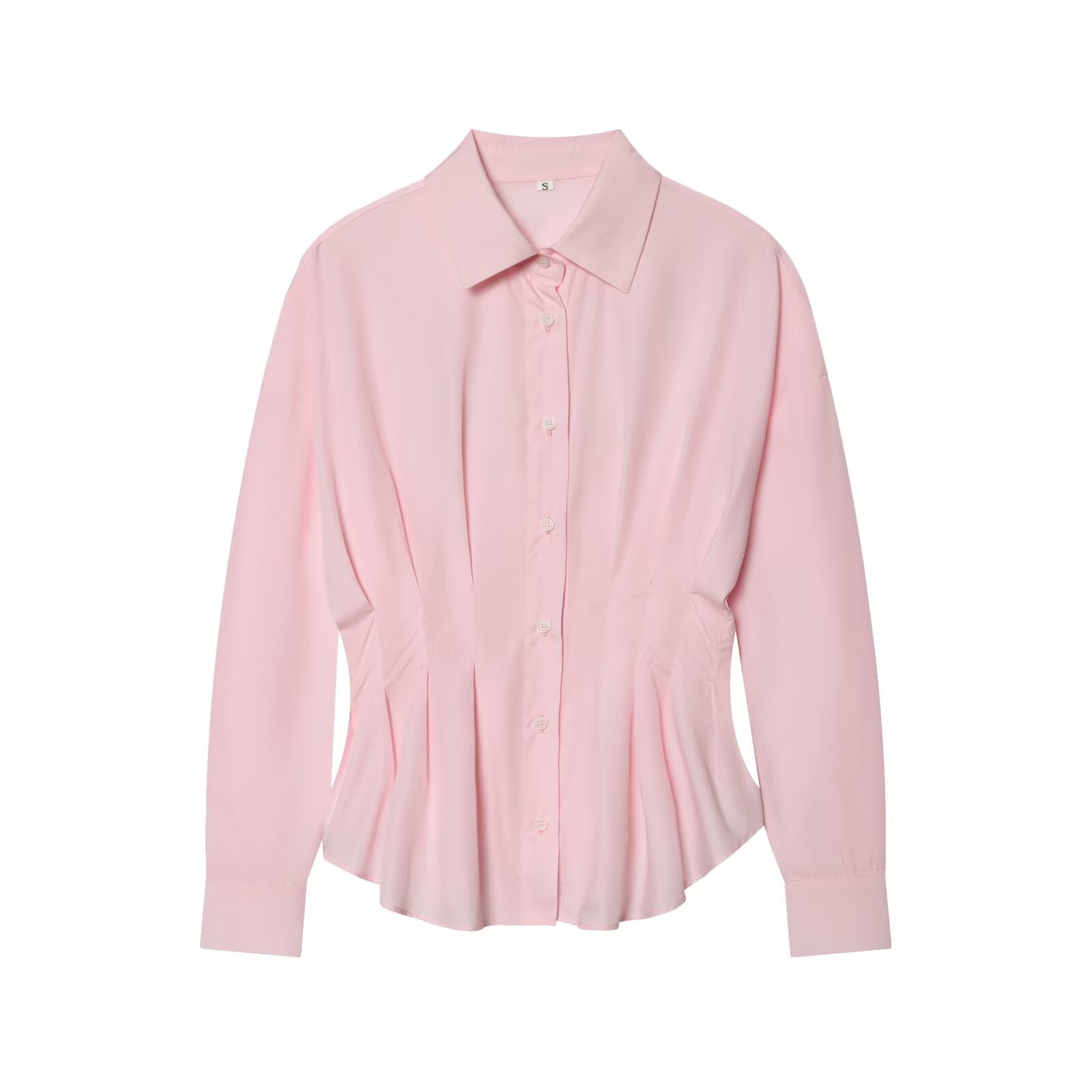 Women's pleated design slim lapel shirt