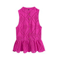Women's short skirt style hemline hollowed out embroidery top
