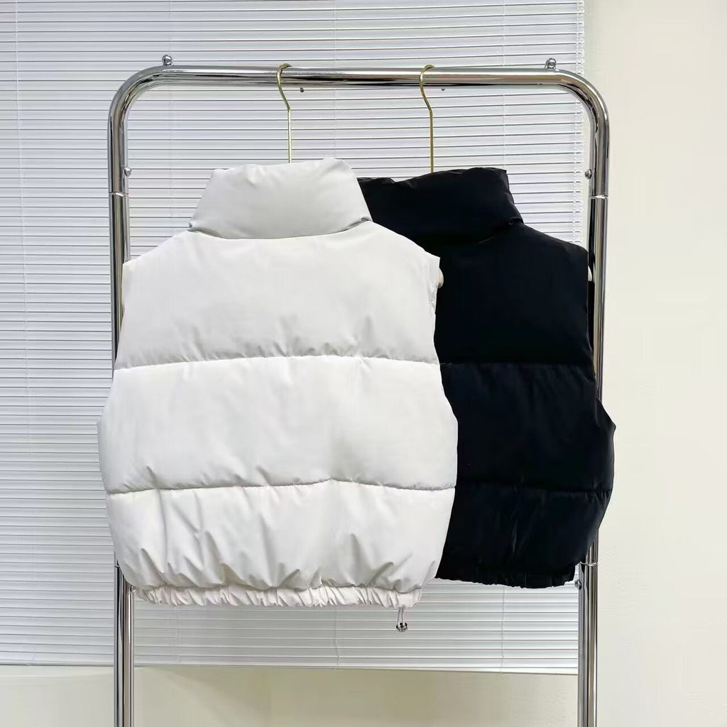 Women's short standing collar sleeveless cotton vest