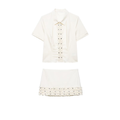 suit Women's 2 pieces Rivet Stacked Decorative Poplin Shirt+Skirts