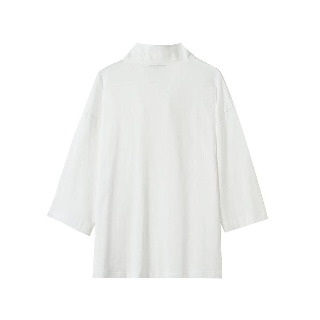 Women's new fashion white high neck nine quarter sleeved shirt