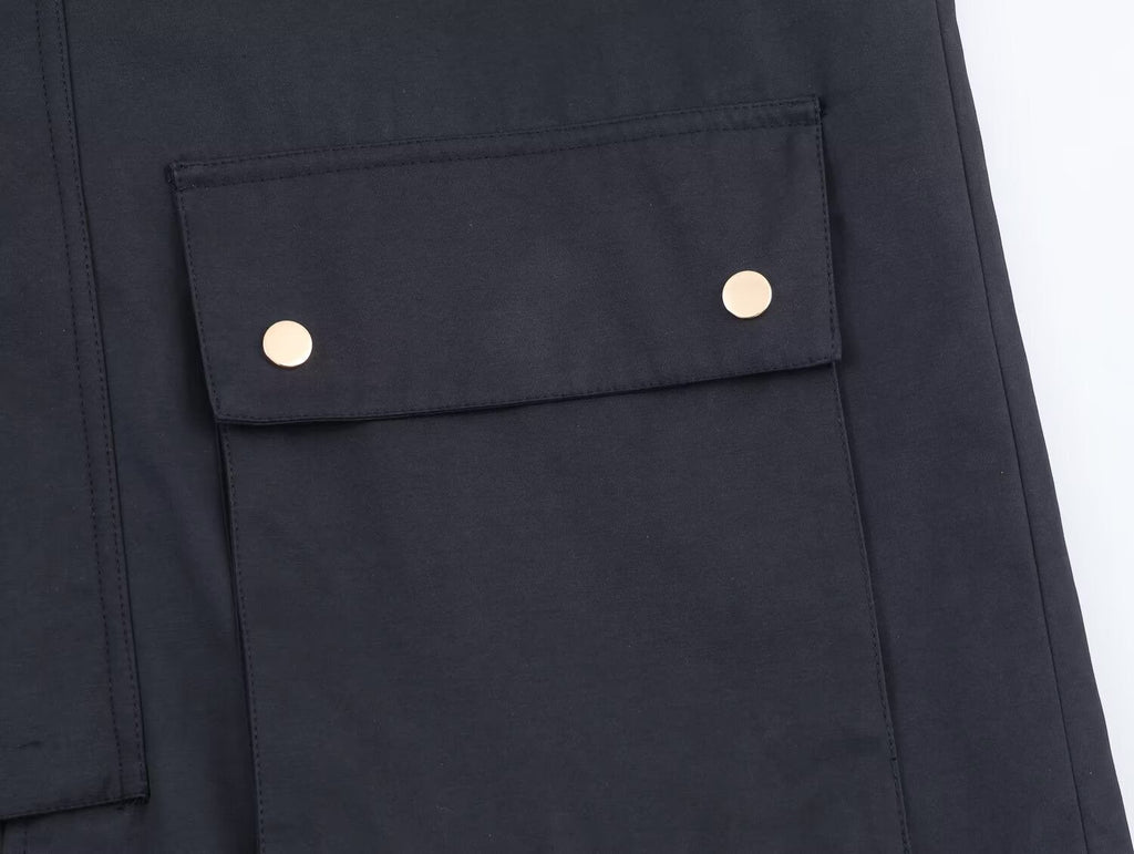 Women's new fashion contrasting collar loose hooded windbreaker Coat