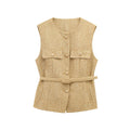 Women's with Belt bead decoration textured vest