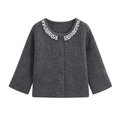 Women's bead decoration round neck knitted Coat