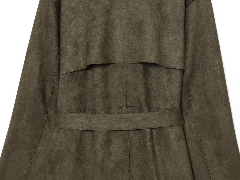 Women's new fashion with Belt long style suede effect windbreaker Coat