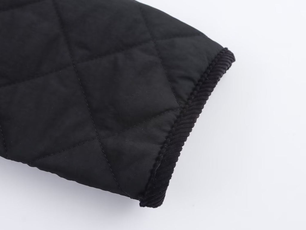 Women's New Fashion Corduroy Short Quilted Nylon Lapel Coat
