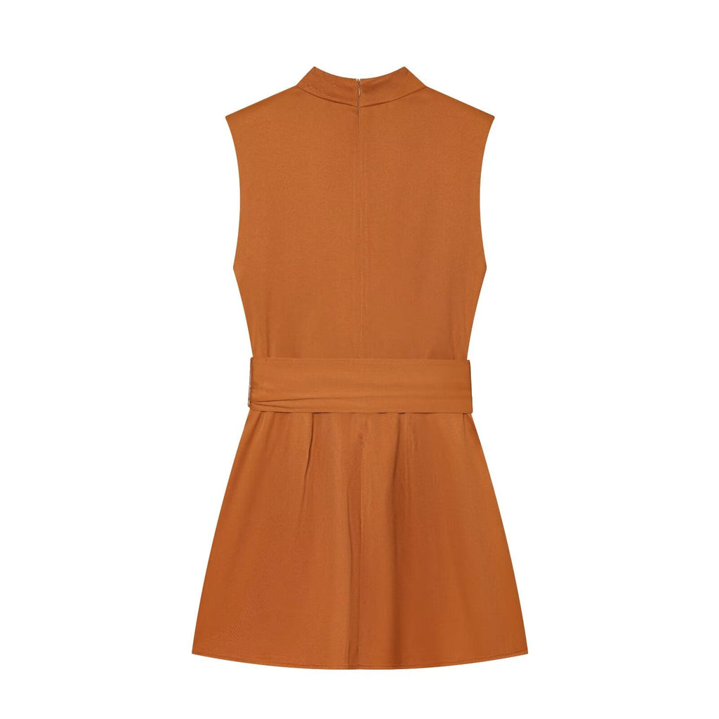 Women's With Belt sleeveless short jumpsuit