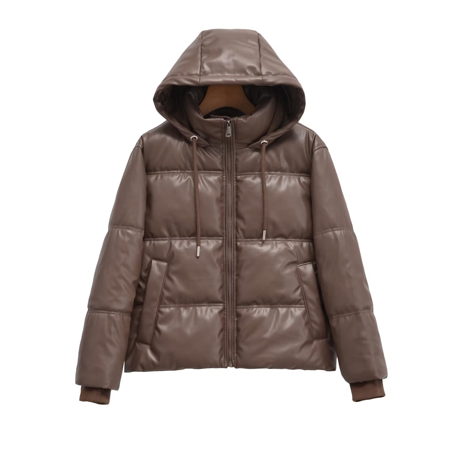 Women's hooded Faux Leather cotton jacket Coat