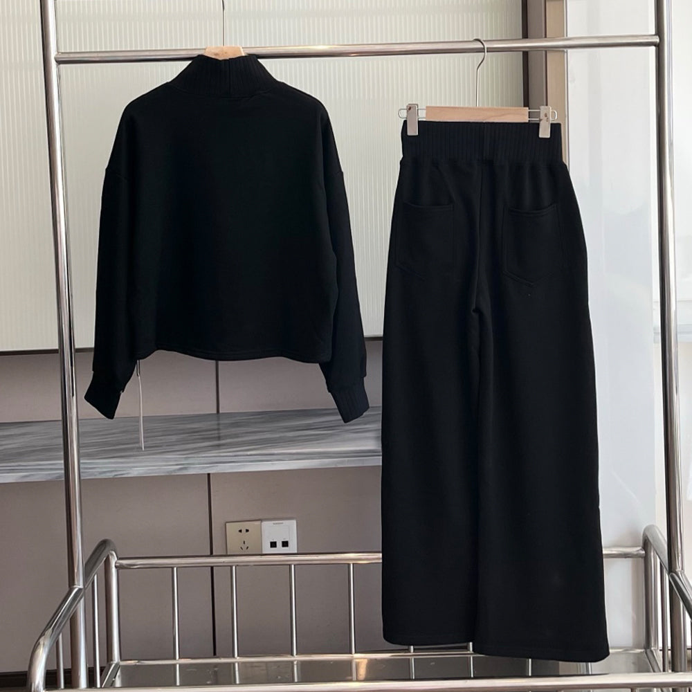 Women's new casual threaded turtleneck jacket threaded trousers suit