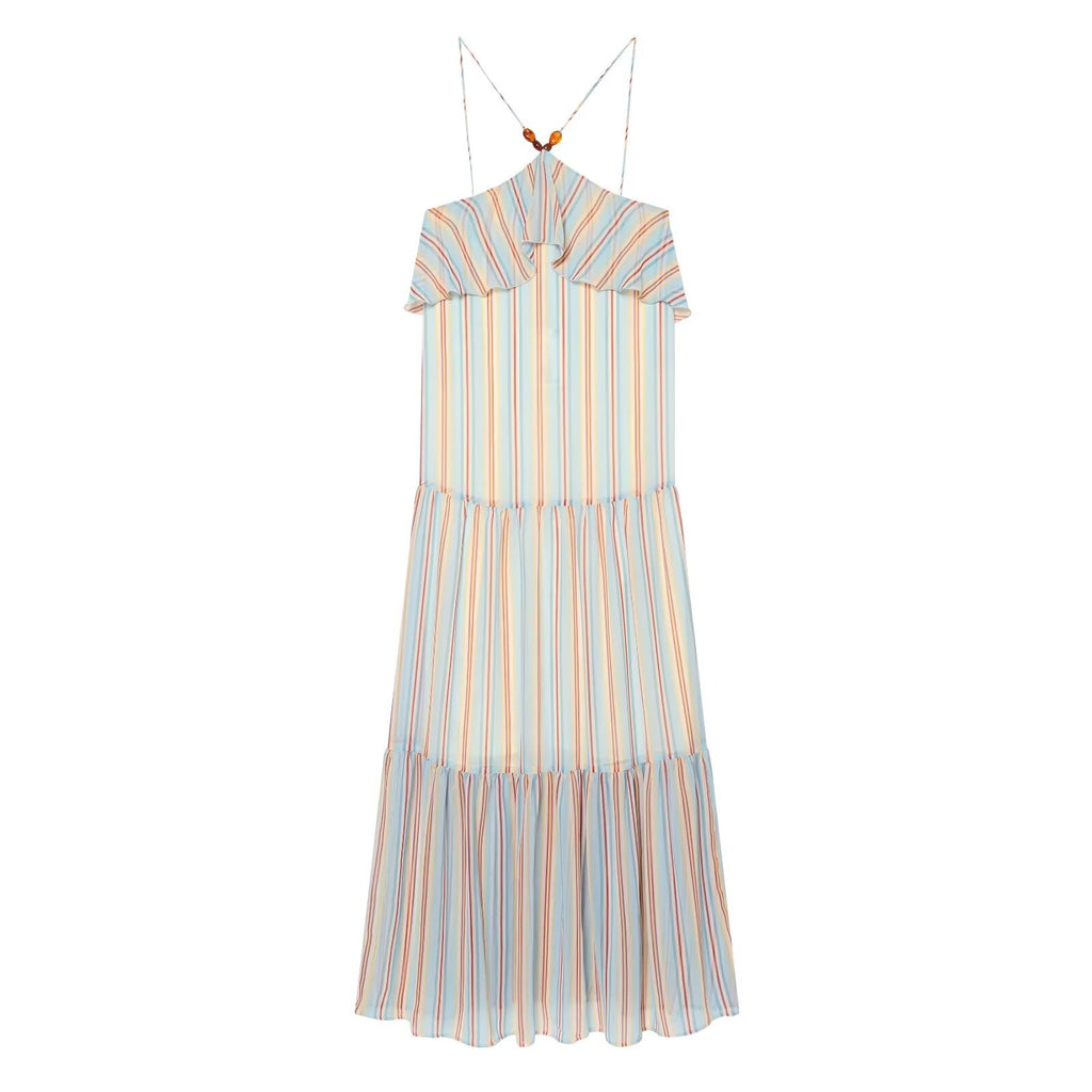 Women's Ruffle edge hanging collar MIDI dress
