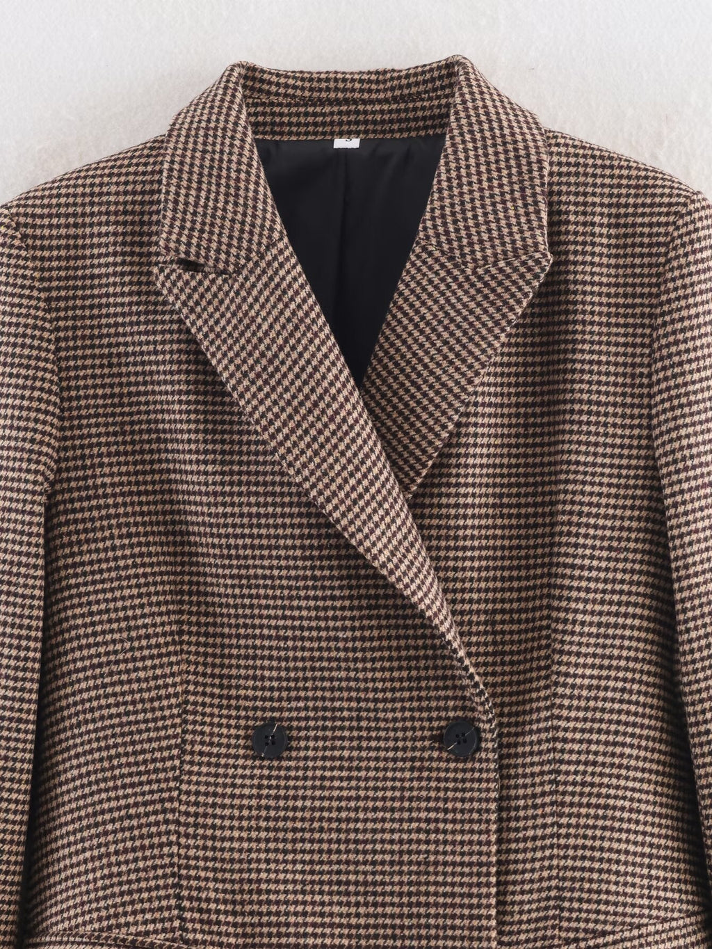Women's mid length style double breasted Plaid Blazer Coat
