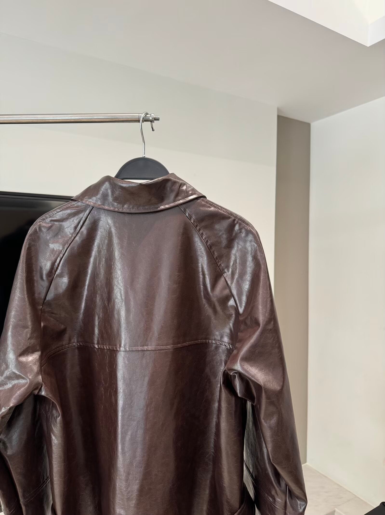 Women's new fashion with Belt short faux leather windbreaker Coat