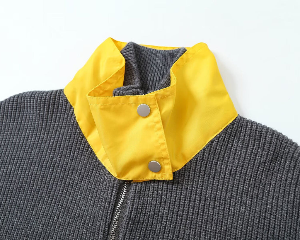 Women's pocket decoration splicing knitted Coat