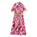 Women's New Fashion With Belt Printed Poplin Midi Dress
