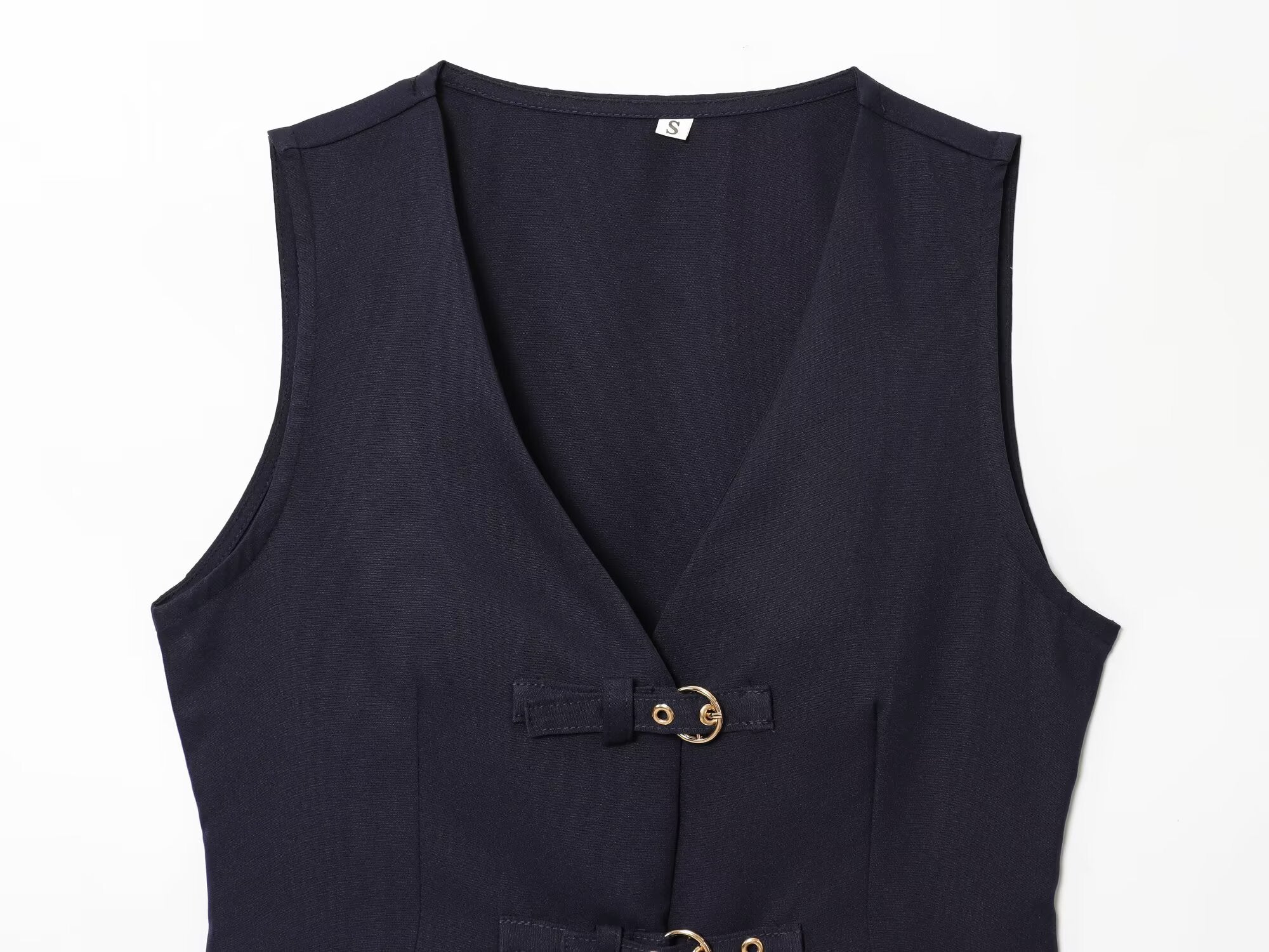 suit Women's 2 pieces buckle decoration vest style crepe top+Pants