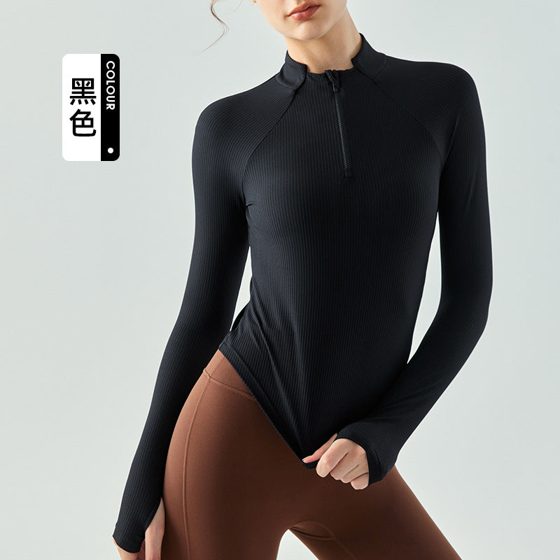 Women's new semi-zipper slim sports shirt T-shirt fitness clothes