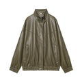 Women's standing collar faux leather pilot jacket Coat