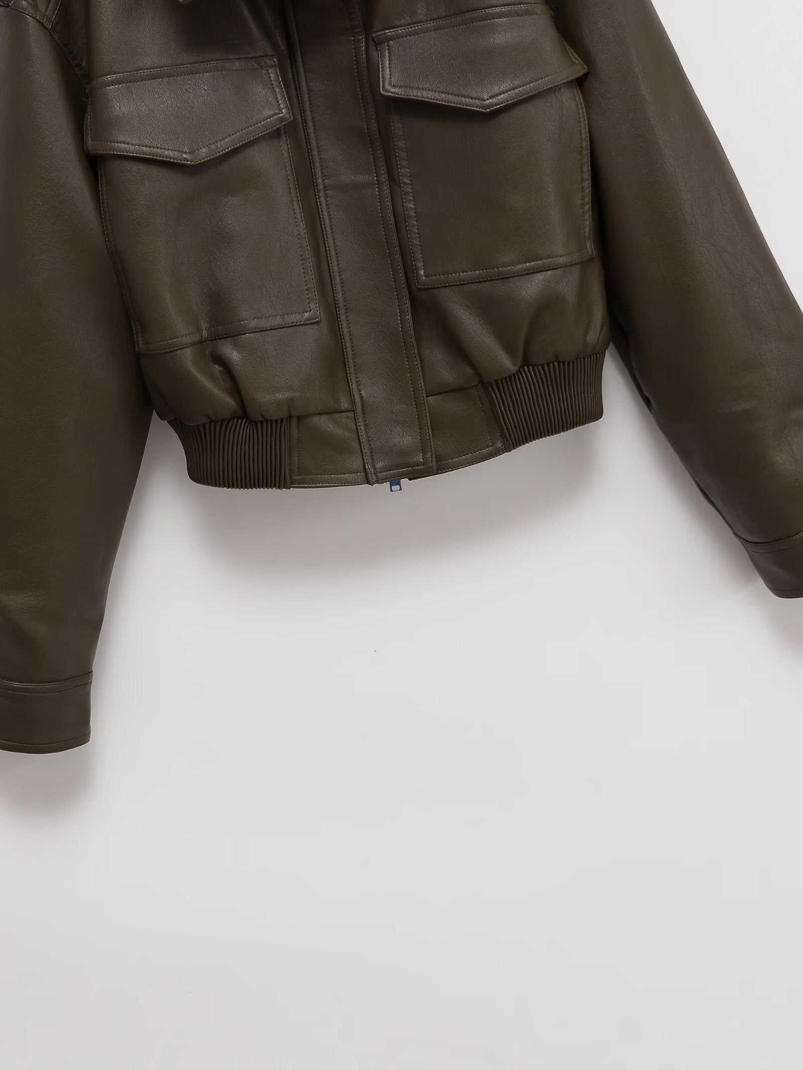 Women's short standing collar Faux Leather jacket Coat