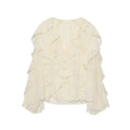 2025 Women's new fashion ruffled V-neck long sleeved shirt