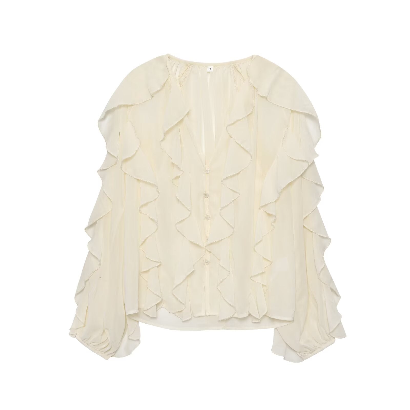 2025 Women's new fashion ruffled V-neck long sleeved shirt