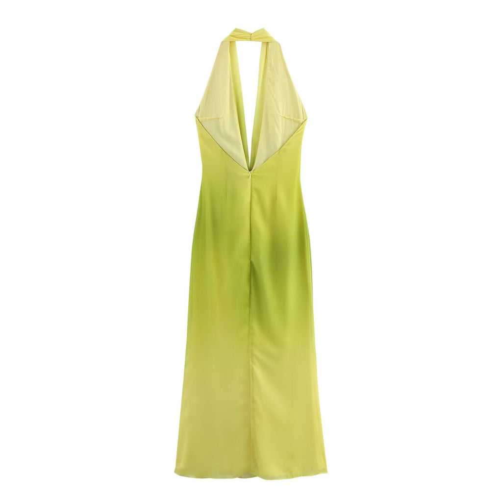 Women's new fashion tie Knot decoration chiffon printed MIDI dress