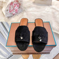 Women's New Temperament Joker Velvet Tassel Pendant Decorated with Thin Slippers and Sandals.
