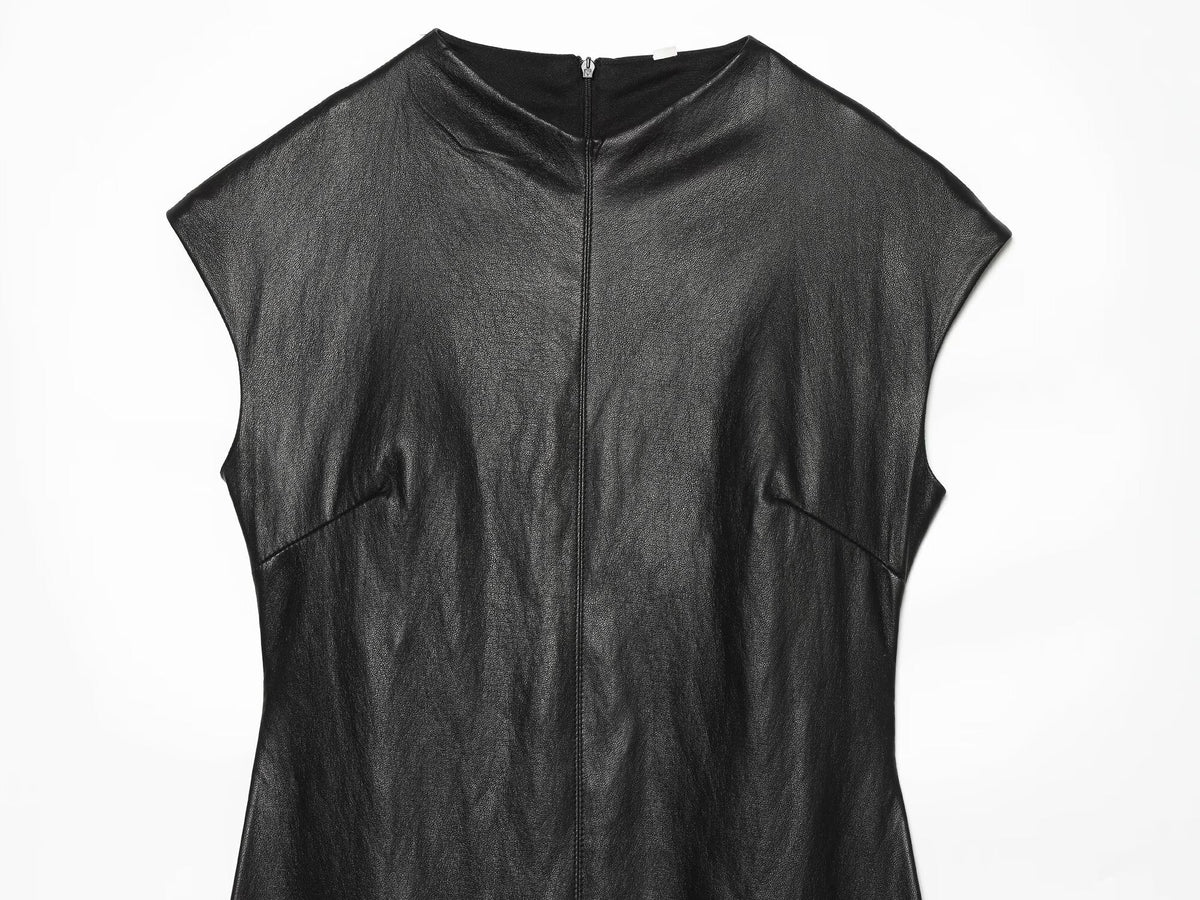 Women's black slim leather effect MIDI dress