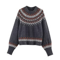 Women's round neck jacquard knitted sweater
