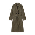 Women's new fashion with Belt long style suede effect windbreaker Coat