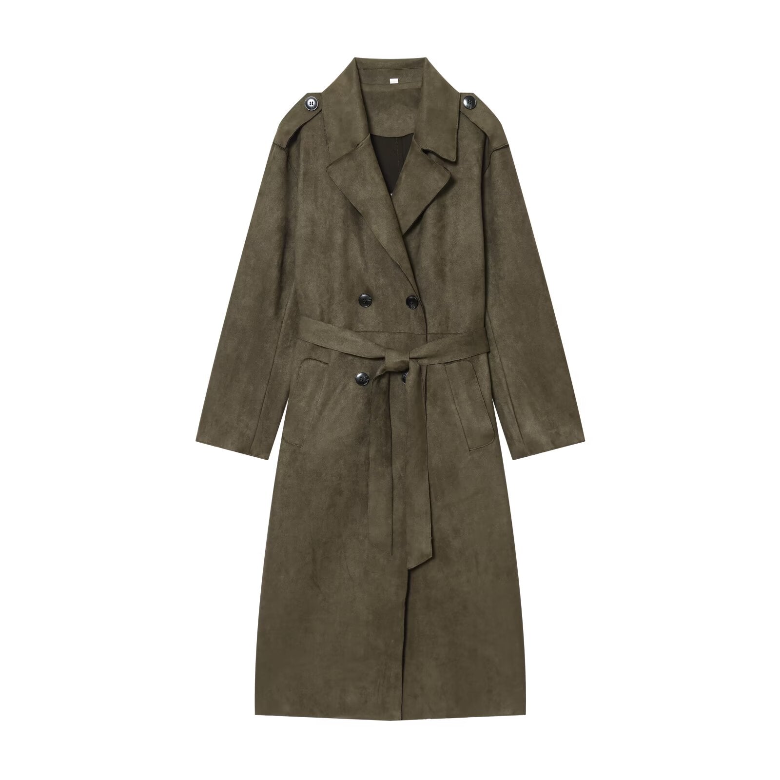 Women's new fashion with Belt long style suede effect windbreaker Coat