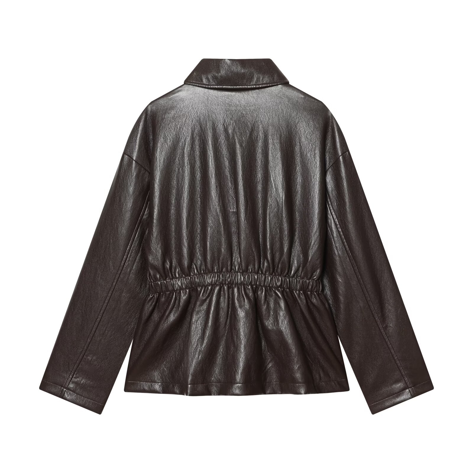 Women's elastic waist imitation leather jacket Coat