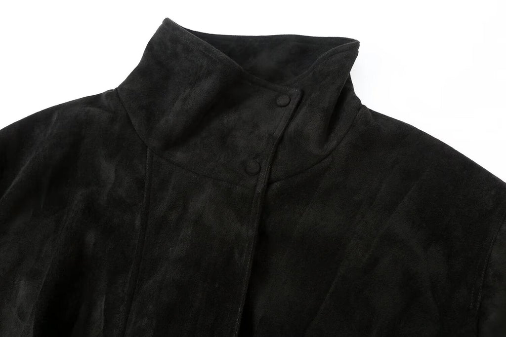 Women's suede textured black pilot jacket Coat