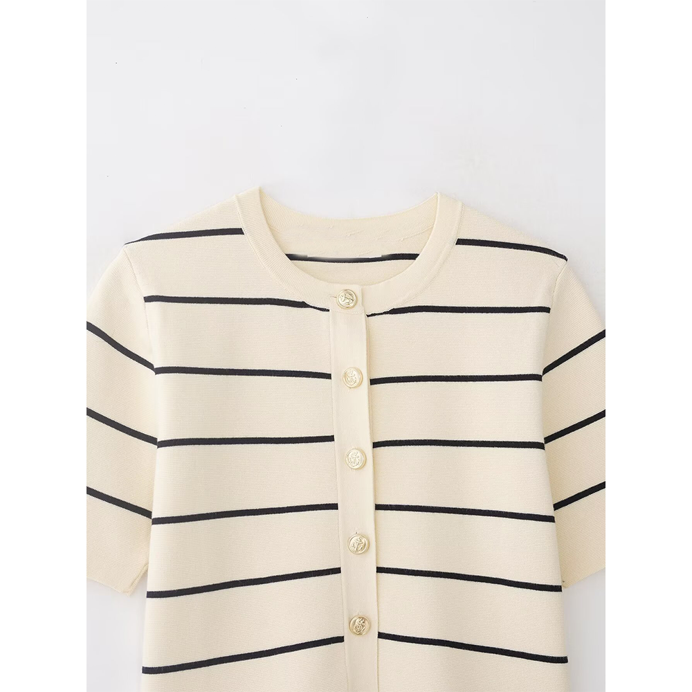 suit Women's 2 pieces striped short sleeved knitted Coat+Skirts